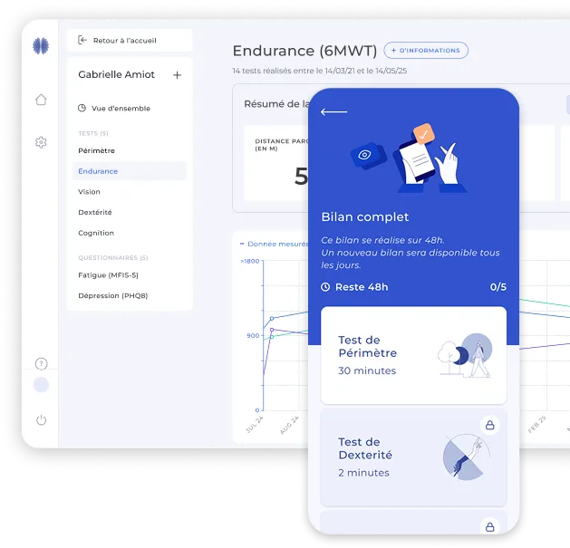 Interface MSCopilot — tableau de bord clinique et application mobile